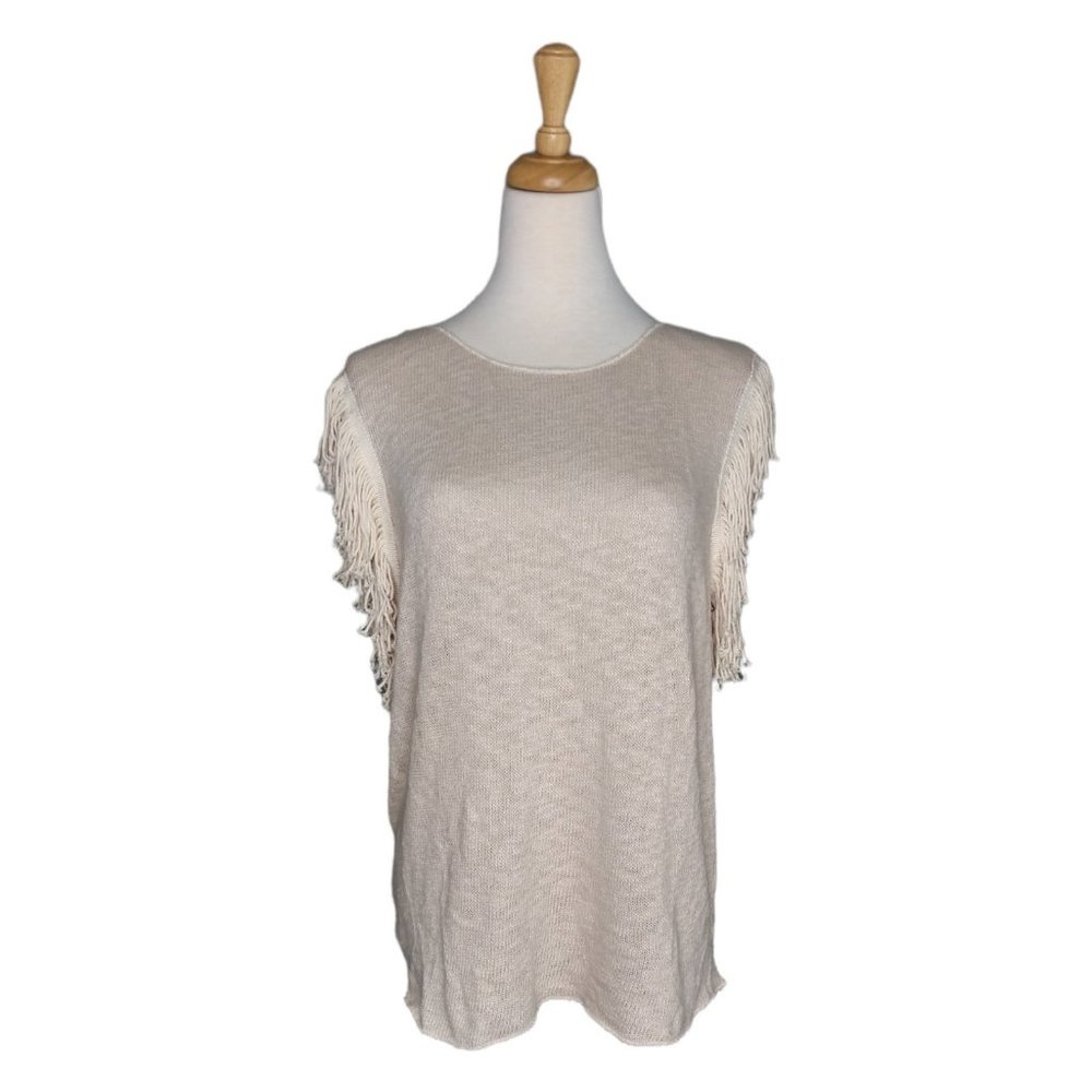 Cotton Rayon Fringe Scoop Back Slub Knit Sleeveless Top Size L